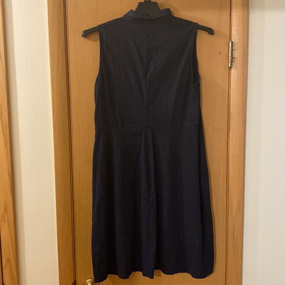 T Tahari Sleeveless Collared Linen Dress Lightweight Navy Blue Size 14 - Picture 8 of 10